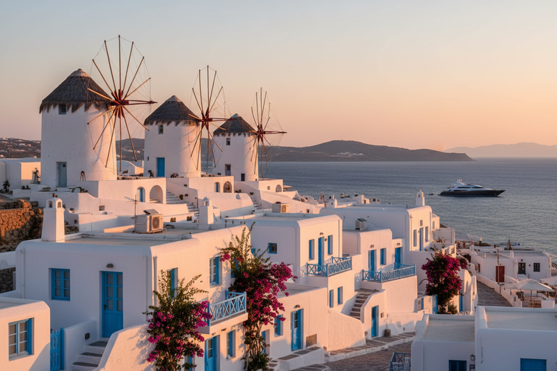 Famous windmills & Mykonos Old Town streets
