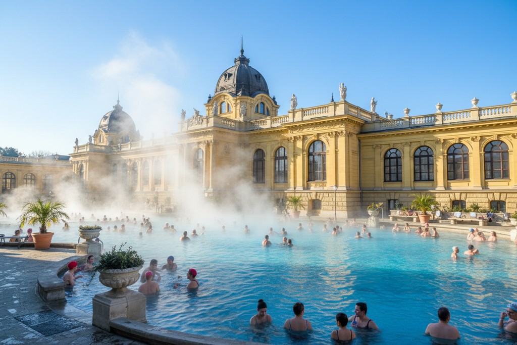 Széchenyi Thermal Bath

Europe ke sabse famous thermal baths ♨️

Relaxation + wellness experience
👉 Budapest ki pehchaan 4 k images seo frndly alt text 